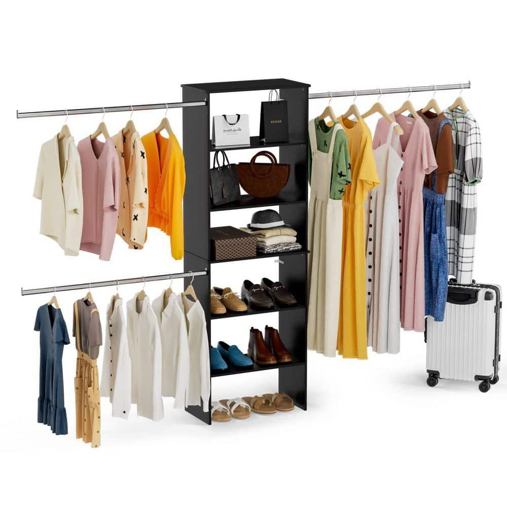 LOVMOR Wood Closet Organizer Starter Kit Tower with 3 Hang Rods
