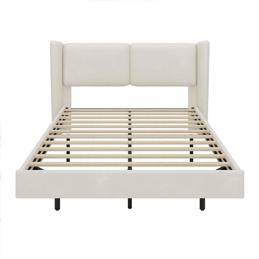Holaki Full Size Bed Frame,Modern Style Velvet Fabric Floating Bed Frame with LED Lights Wingback Upholstered Bed No Box Springs Needed,Full Size,Beige