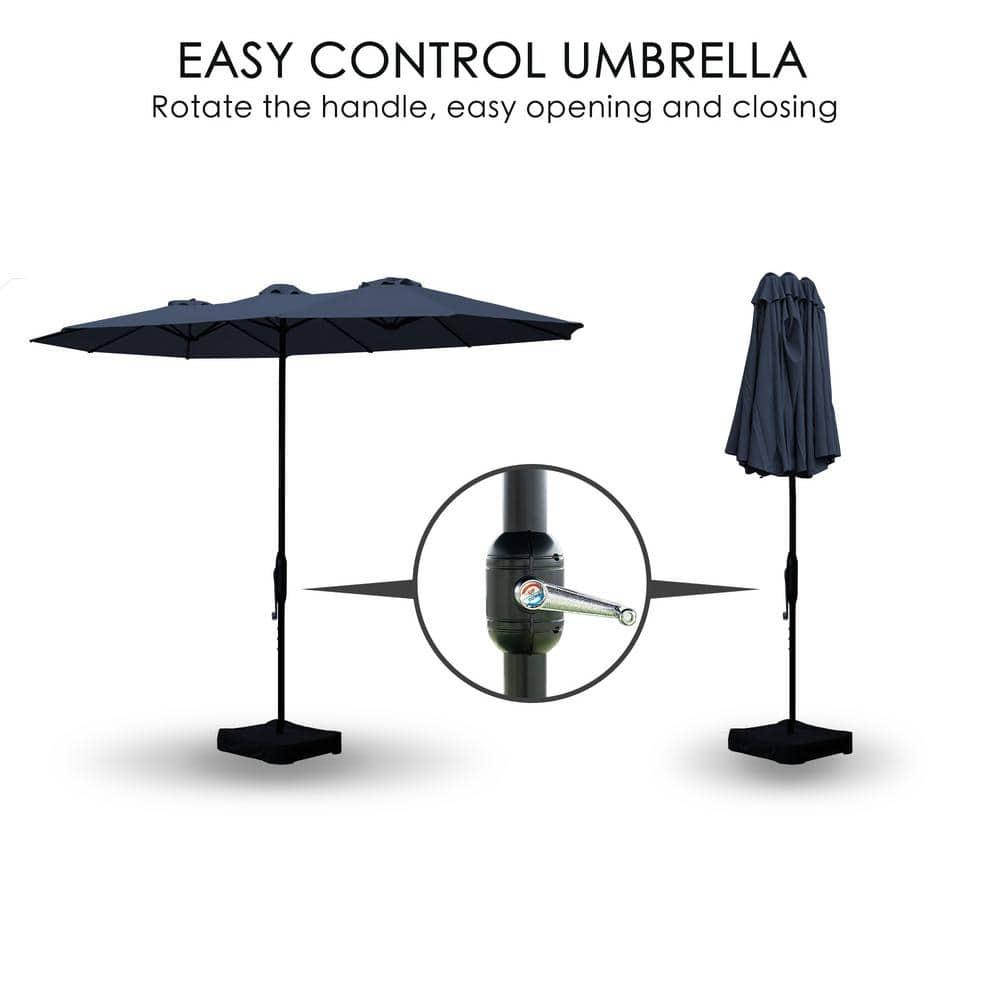 15 ft. x 9 ft. Market Double-Sided Patio Umbrella Extra-Large Waterproof Twin Umbrellas in Navy Blue