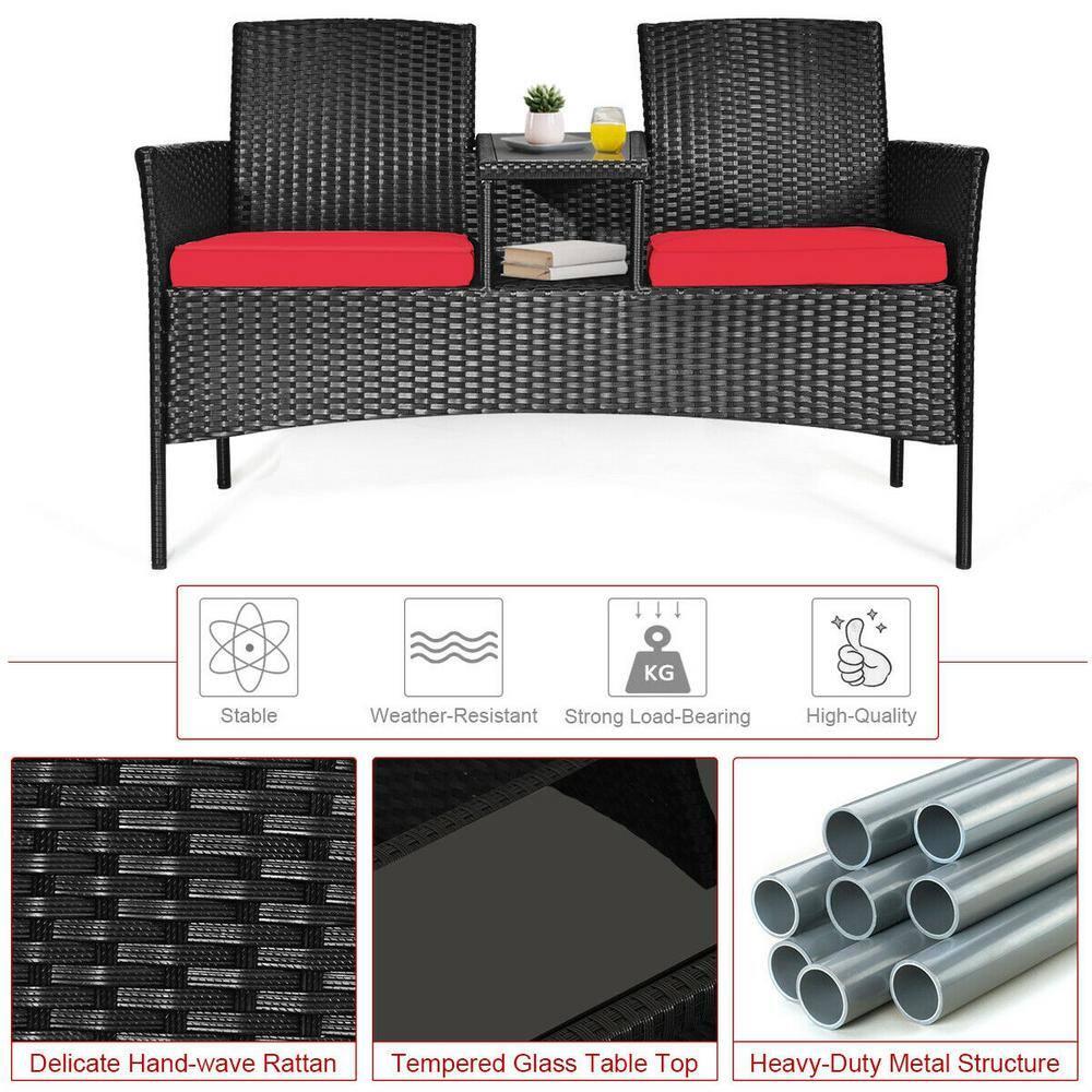 Tangkula Outdoor Rattan Furniture Wicker Patio Conversation Chair W/Cushion Red