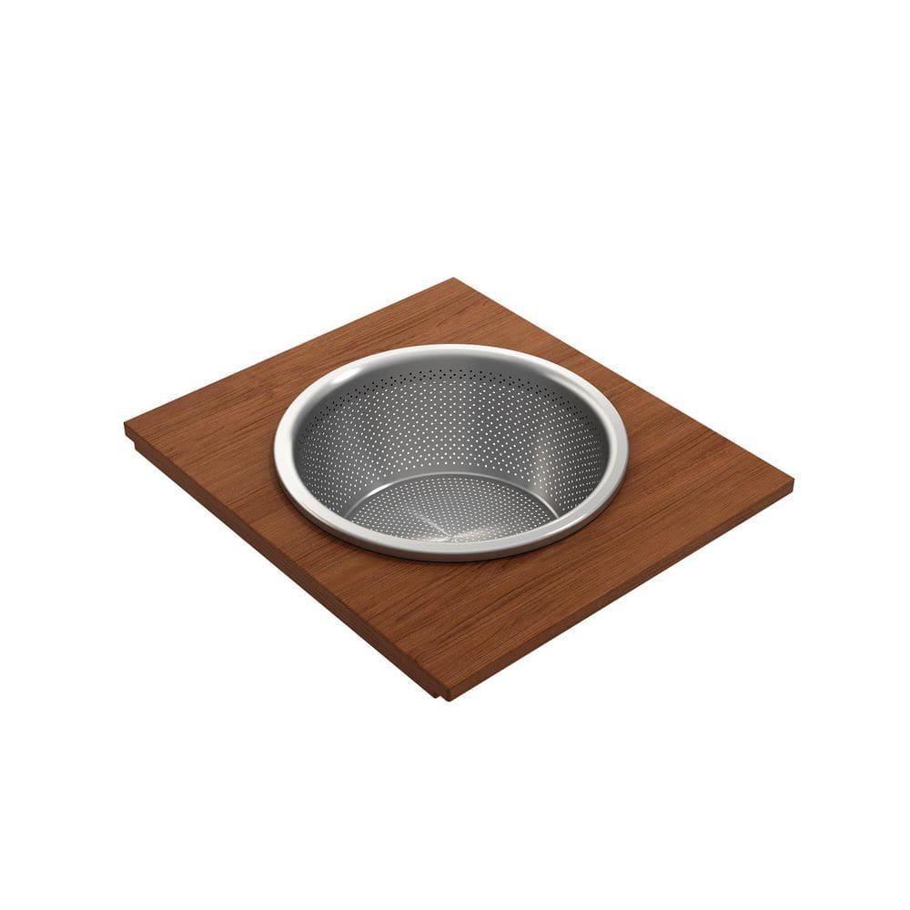 BOCCHI Wood Board With Large Round Stainless Steel Mixing Bowl And Colander F/1344, 1348, 1360, 1362, 1504, 1505, 1506 (Short Side Only), 1627, 1628