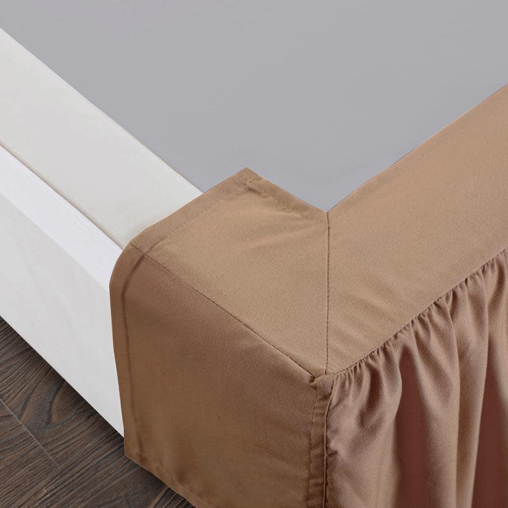Bed Maker's Wrap-Around, Never Lift Your Mattress Ruffled Bed Skirt, 14" Drop Length, Mocha, King