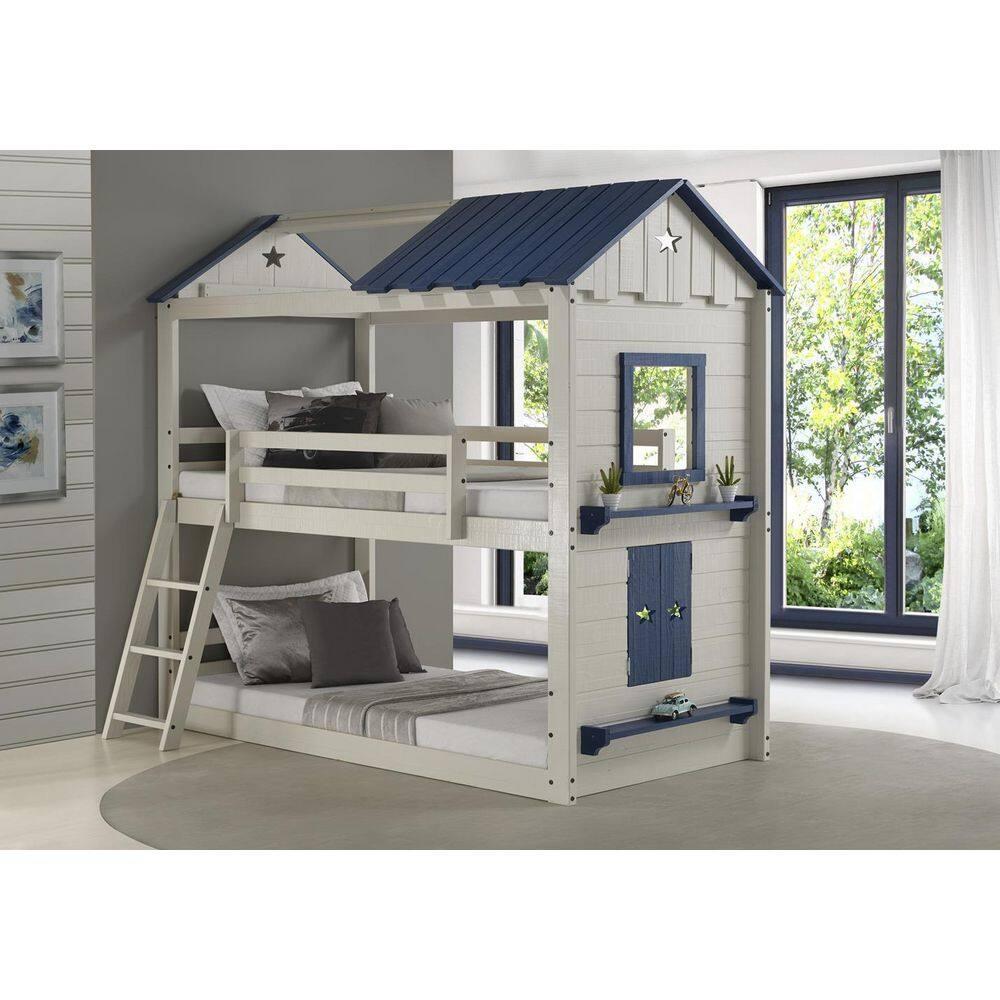 Donco Kids Star Gazer Twin Over Twin Grey & Blue House Bunkbed