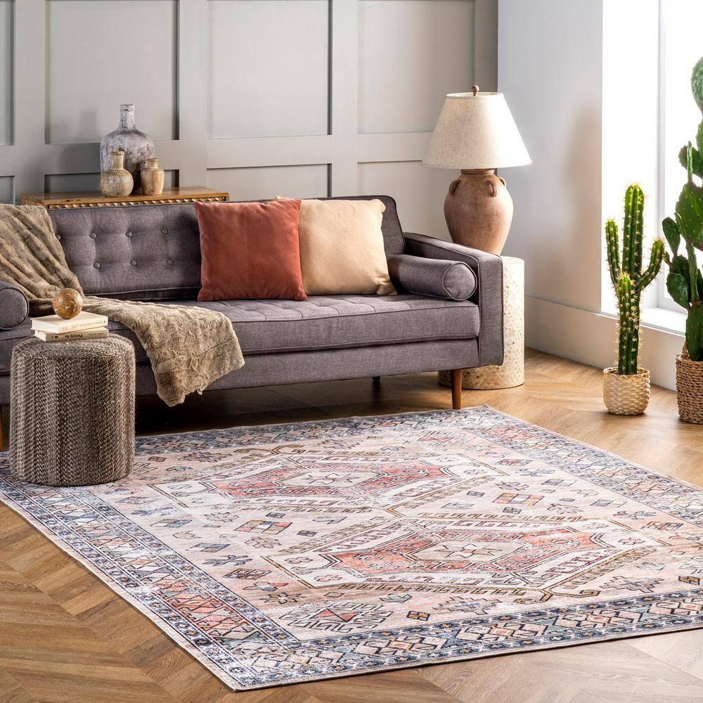 Nuloom Mae Motif Pet Friendly Machine Washable Area Rug, 3' x 5', Peach