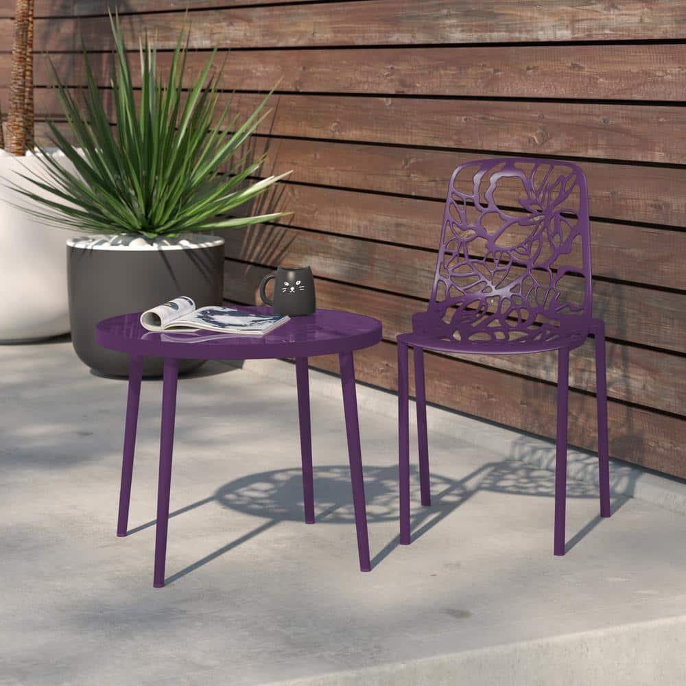 LeisureMod Devon Modern Aluminum Outdoor Stackable Dining Chair, Purple