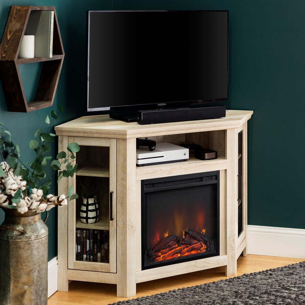 Elegant White Oak 48" Corner Media TV Stand with Electric Fireplace