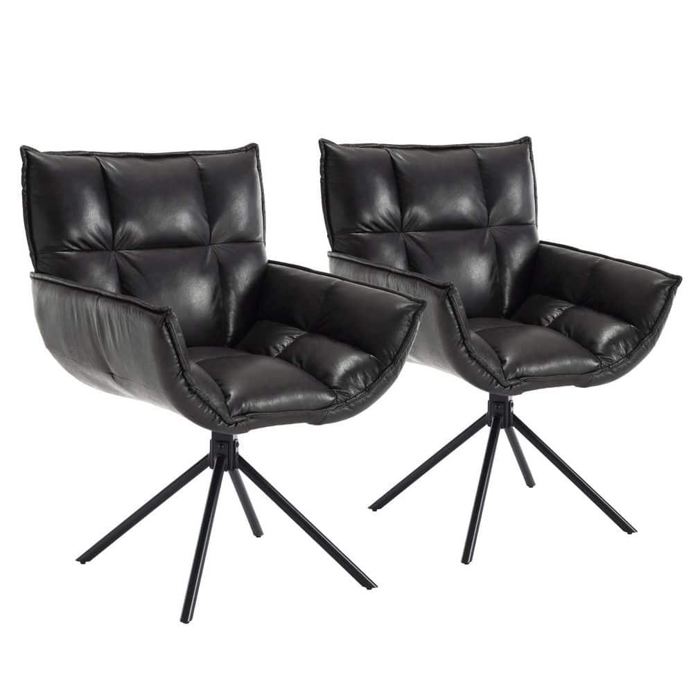 TEWLOSS Swivel Accent Chair Set of 2 Faux Leather Armchair with Metal Legs, Black