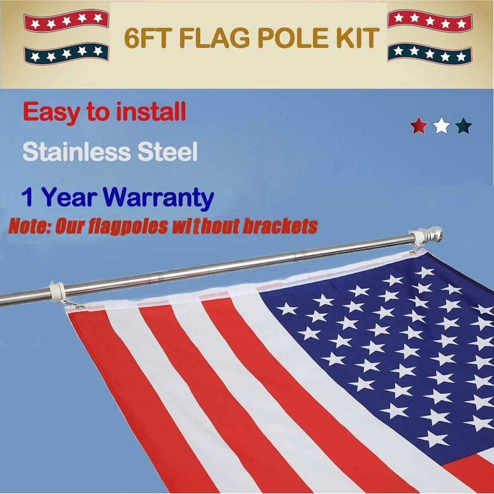 6FT Flag Pole Kit,Stainless Steel Heavy Duty Black American US Flagpole, Rustproof for Outdoor Garden Roof Walls Yard (Without Bracket)