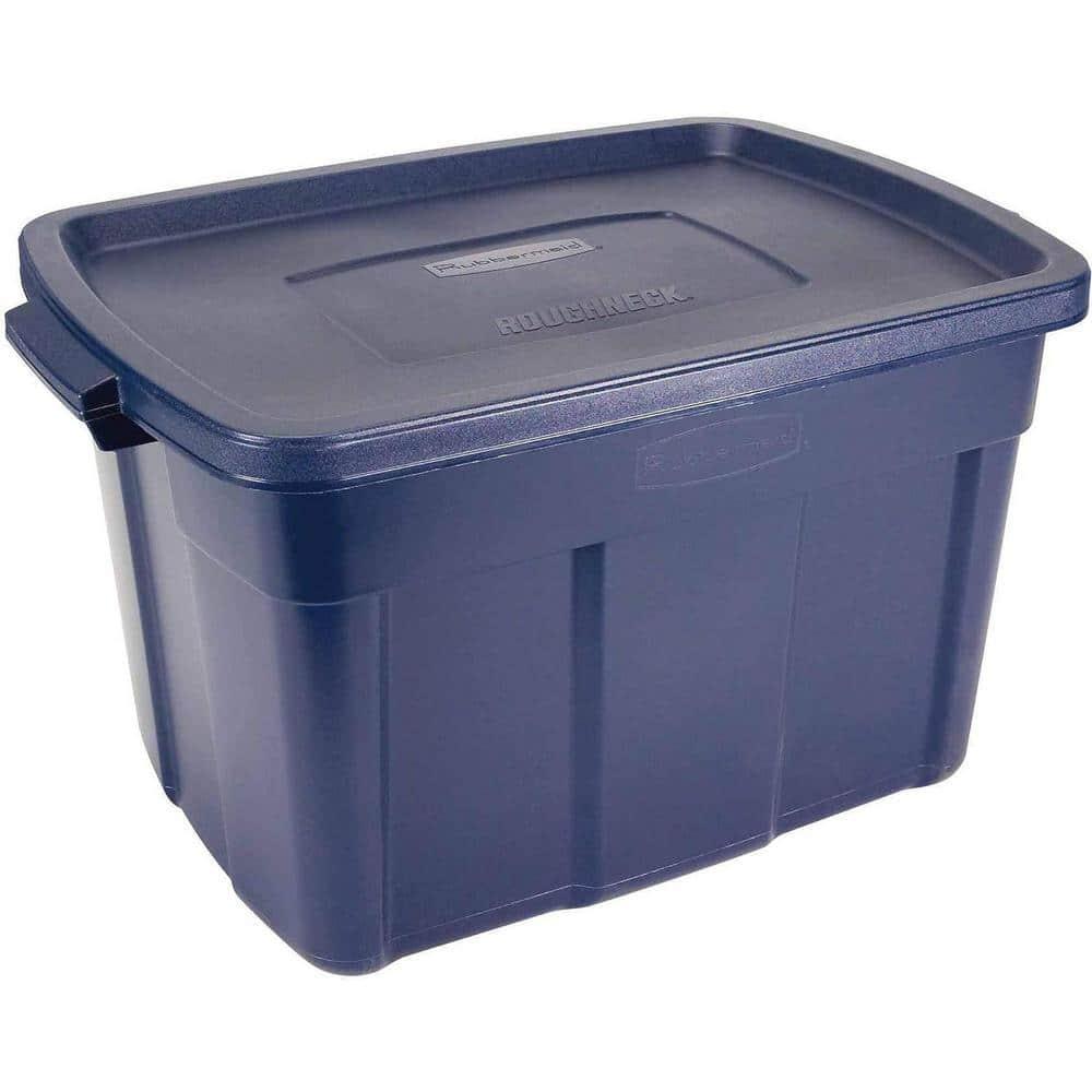 Rubbermaid Roughneck 25 Gallon Rugged Stackable Storage Container with Tight Lid for Indoor or Outdoor Home Organization, Dark Indigo Metallic, 4 Pack