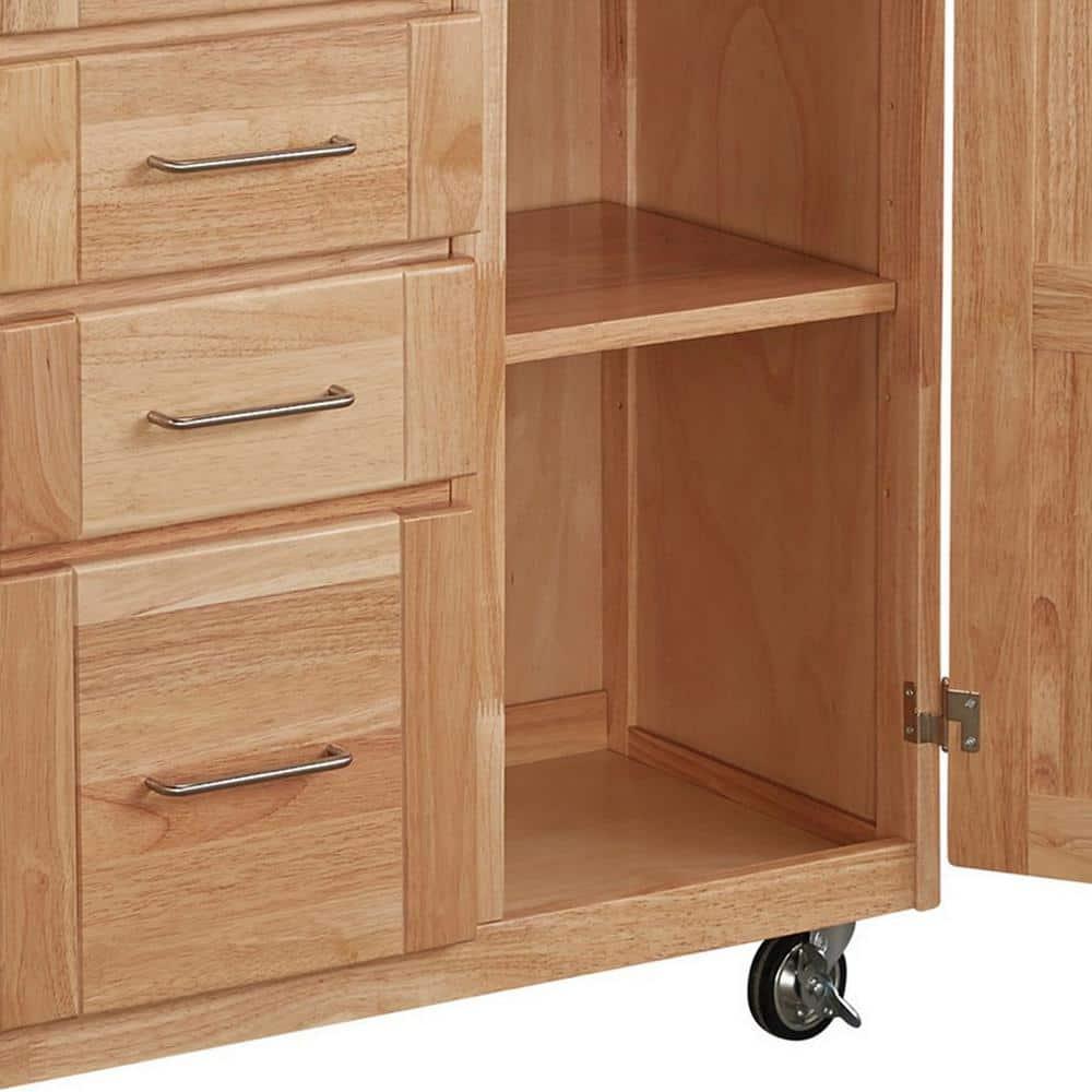 Breakfast Bar Kitchen Cart with Wood Top Natural - Home Styles: Rolling Island Storage, 2 Shelves, 2 Doors