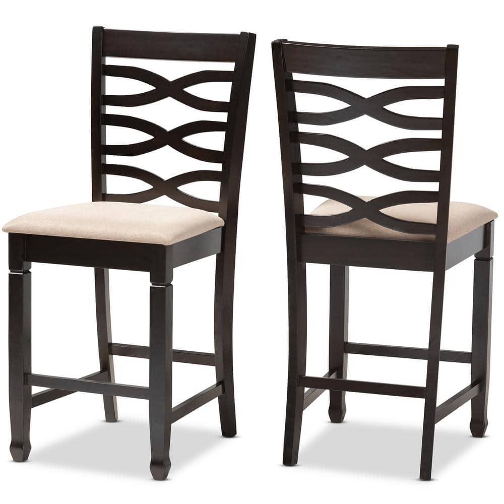 Baxton Studio Set of 2 Caron Finished Wood Counter Height Barstools Sand Brown: Rubberwood Frame, Foam Padded, Cut-Out Back Design