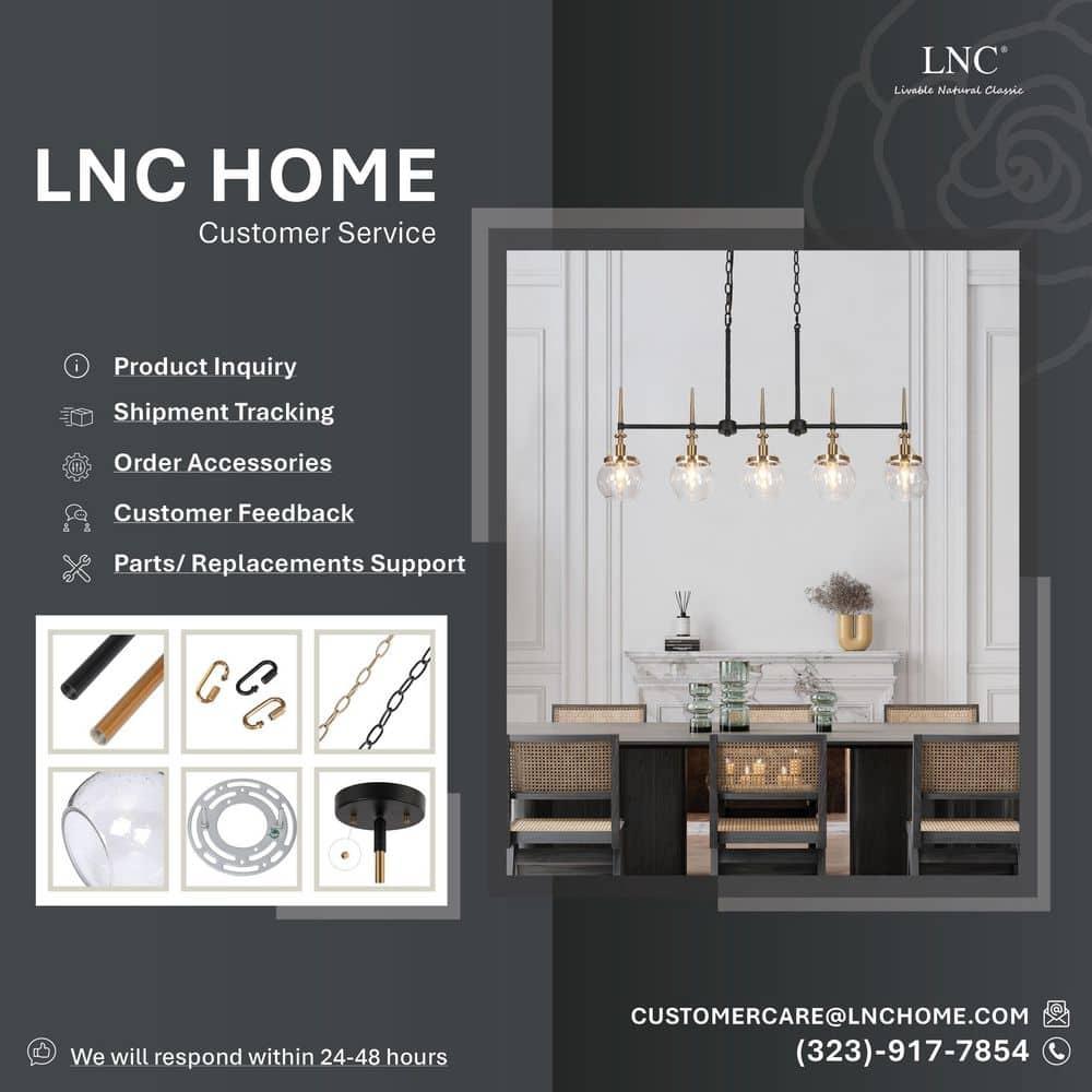 LNC Capensis 1-Light Matte Black and Polished Gold Clear Glass Globe LED Mini Indoor Kitchen Island Light: UL Listed, Adjustable Height