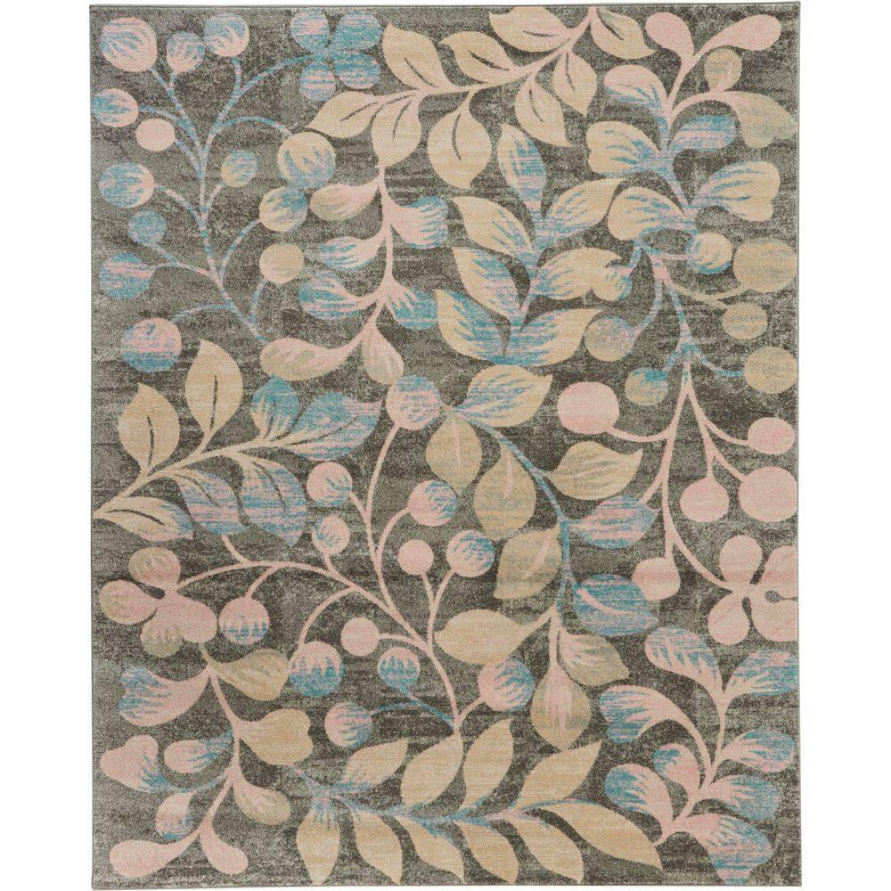 Nourison Tranquil 8' X 10' Grey/Beige Area Rug Contemporary Botanical Vine and Bloom by Nourison