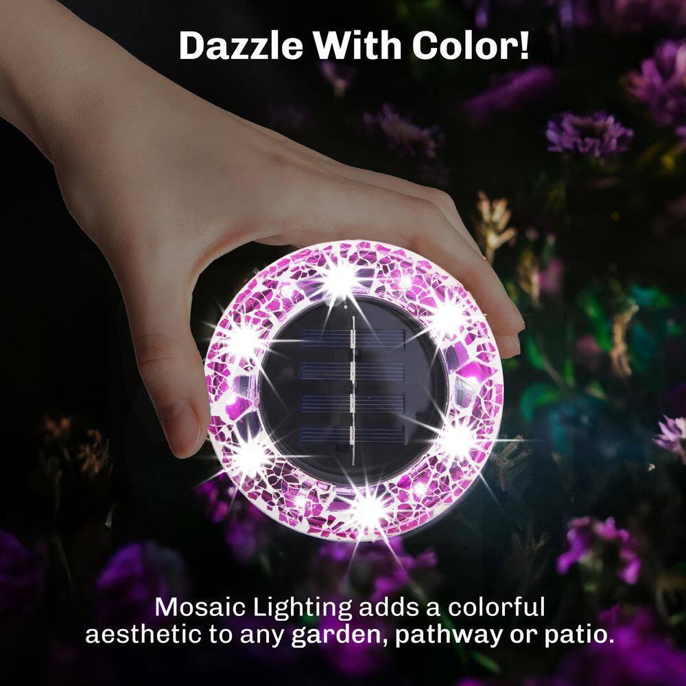 Bell + Howell Bell+howell Disk Lights Solar Ground Lights Mosaic Wireless Auto On/off Solar Pathway Garden Outdoor Lighting With 6 Led Bulbs For Lawn, Patio, Garden, Yard, Pathways Waterproof, 4 Pack - Blue & Reviews | Wayfair