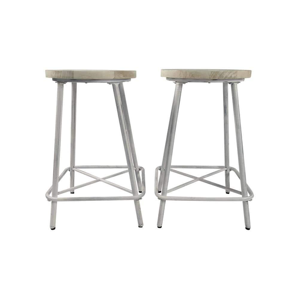 Carolina Living Set of 2 24" Inez Counter Height Barstools Whitewash: Industrial Design, Iron Frame
