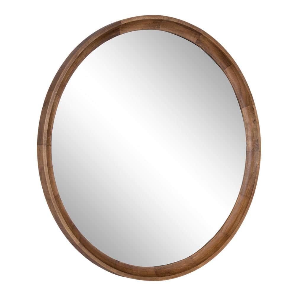 Kate and Laurel Hatherleig Round Wood Round Mirror, 30" Diameter, Rustic Brown