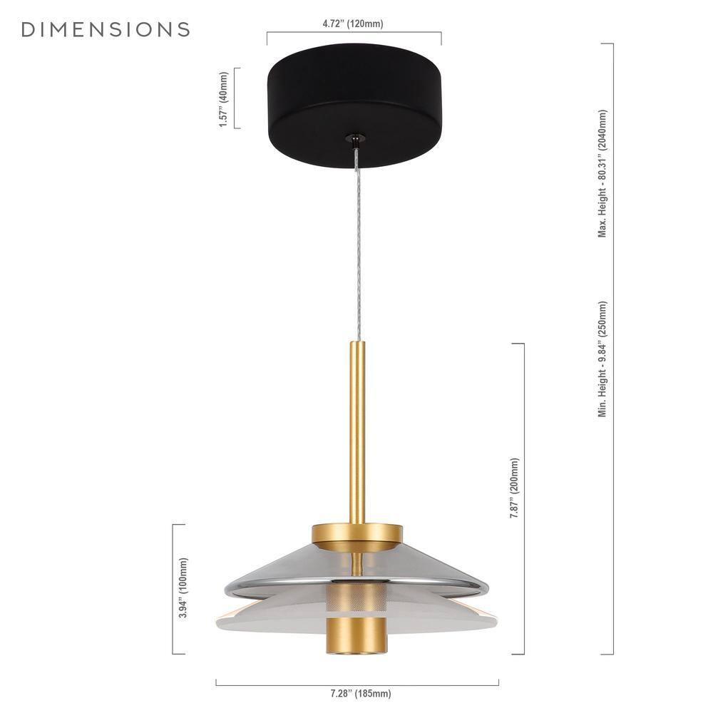Verona 7-in 100-277V 1-Light ETL Certified Integrated LED Height Adjustable Cone Pendant Lighting