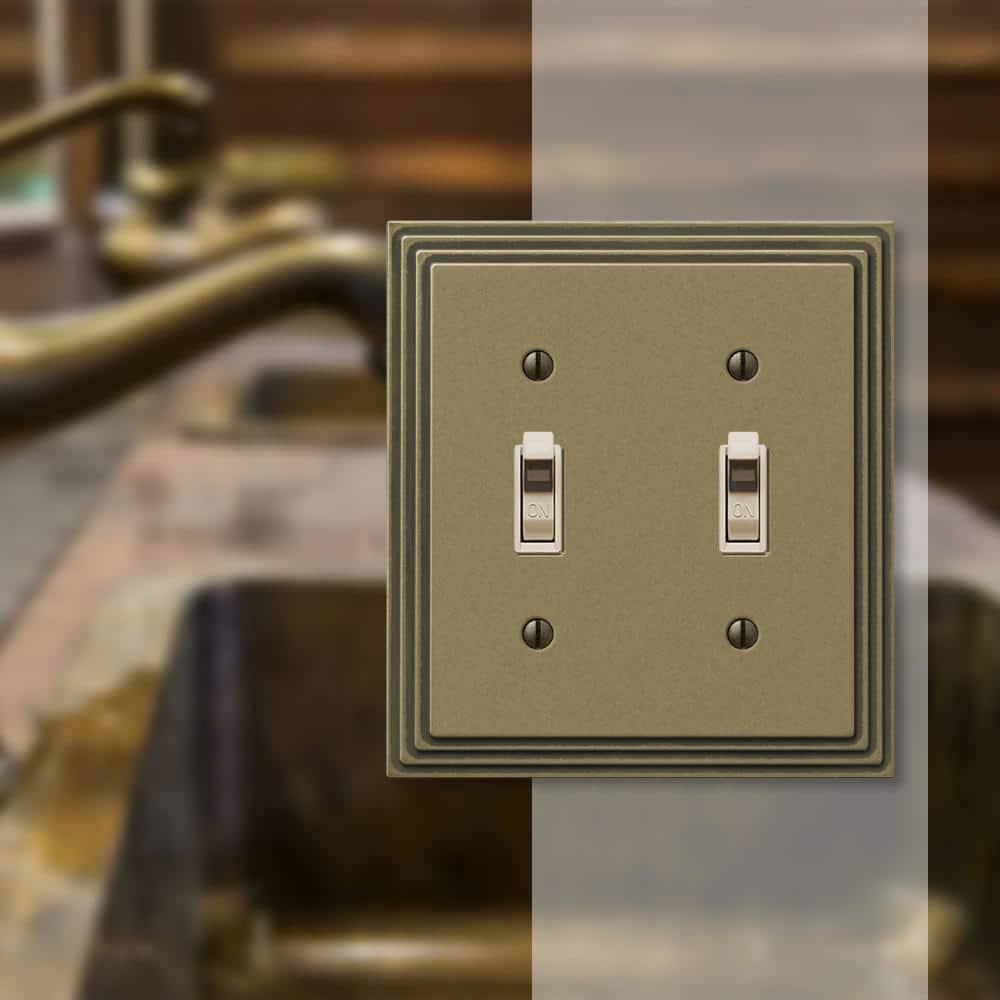 AMERELLE Tiered 2 Gang Toggle Metal Wall Plate - Rustic Brass