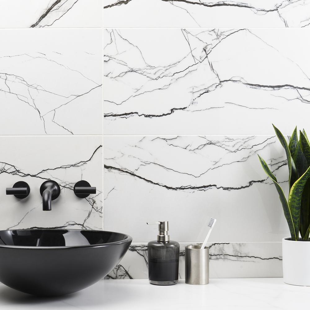 Magnus 11.81 in. x 23.62 in. Polished Porcelain Marble Look Floor and Wall Tile (11.62 Sq. Ft./Case)