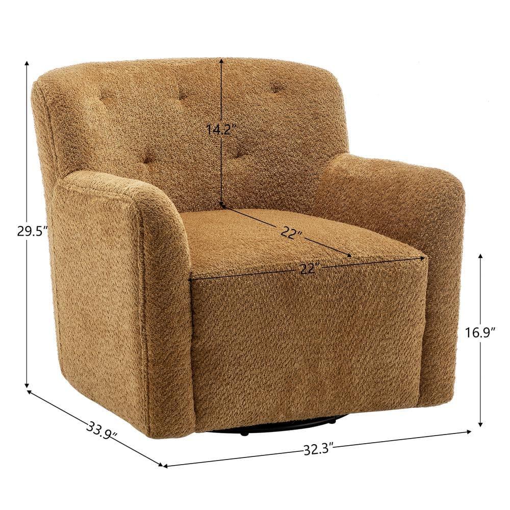 32" Wide Upholstered Swivel Armchair Camel - Kinwell: No Assembly, Pine Frame, Polyester