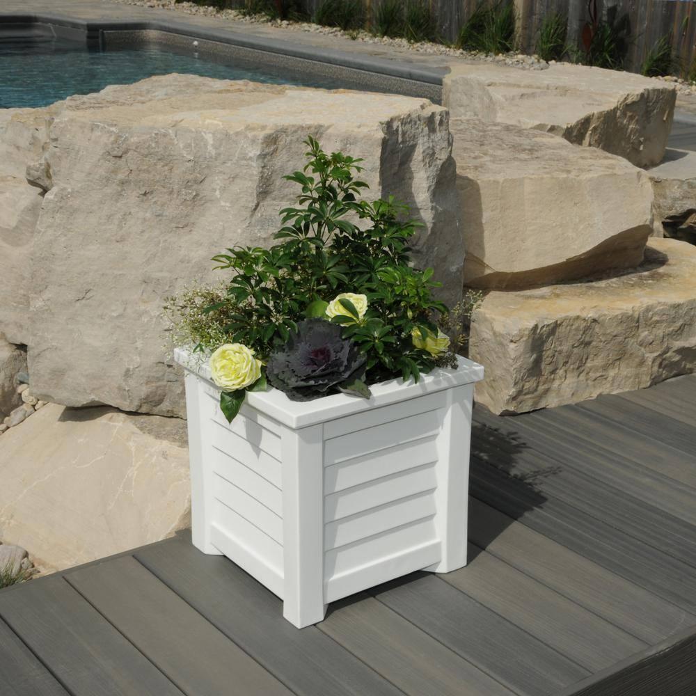 Lakeland 16" x 16" x 16" Square White Self-Watering Polyethylene Planter