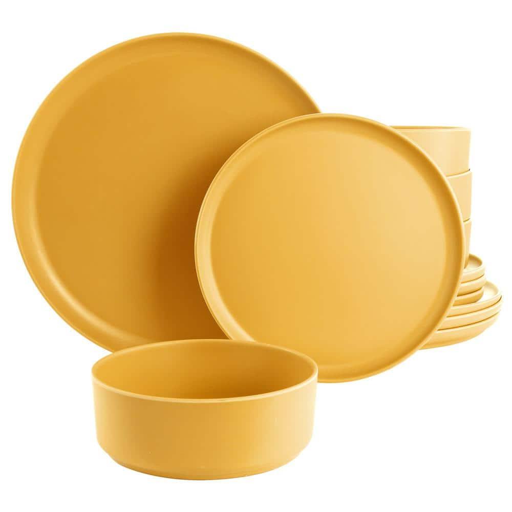 Gibson Home Canyon Crest 12-Piece Stackable Matte Melamine Dinnerware Set