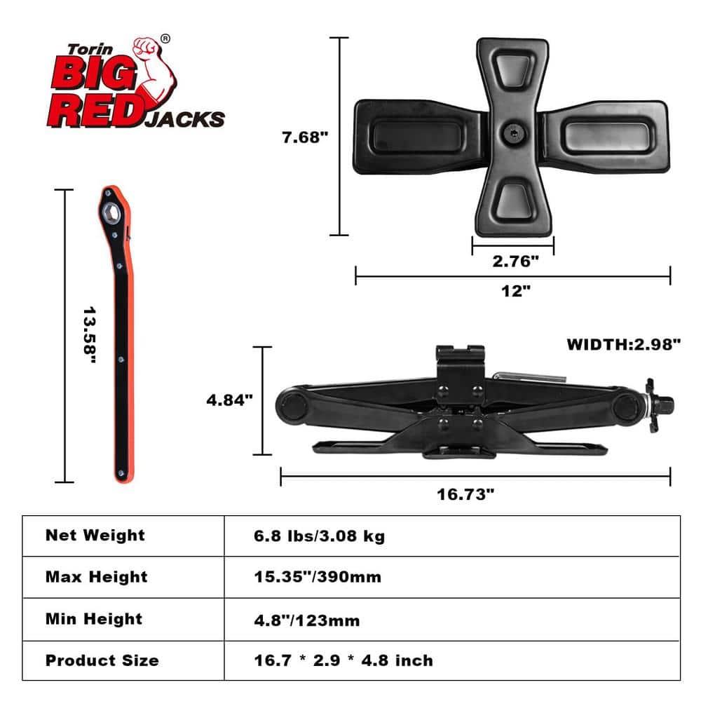 BIG RED 1.5 Ton Portable Steel Scissor Jack