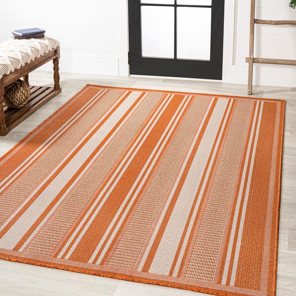 3' x 5' Haynes Modern Double Stripe Indoor/Outdoor Area Rug, Orange/Cream - JONATHAN Y