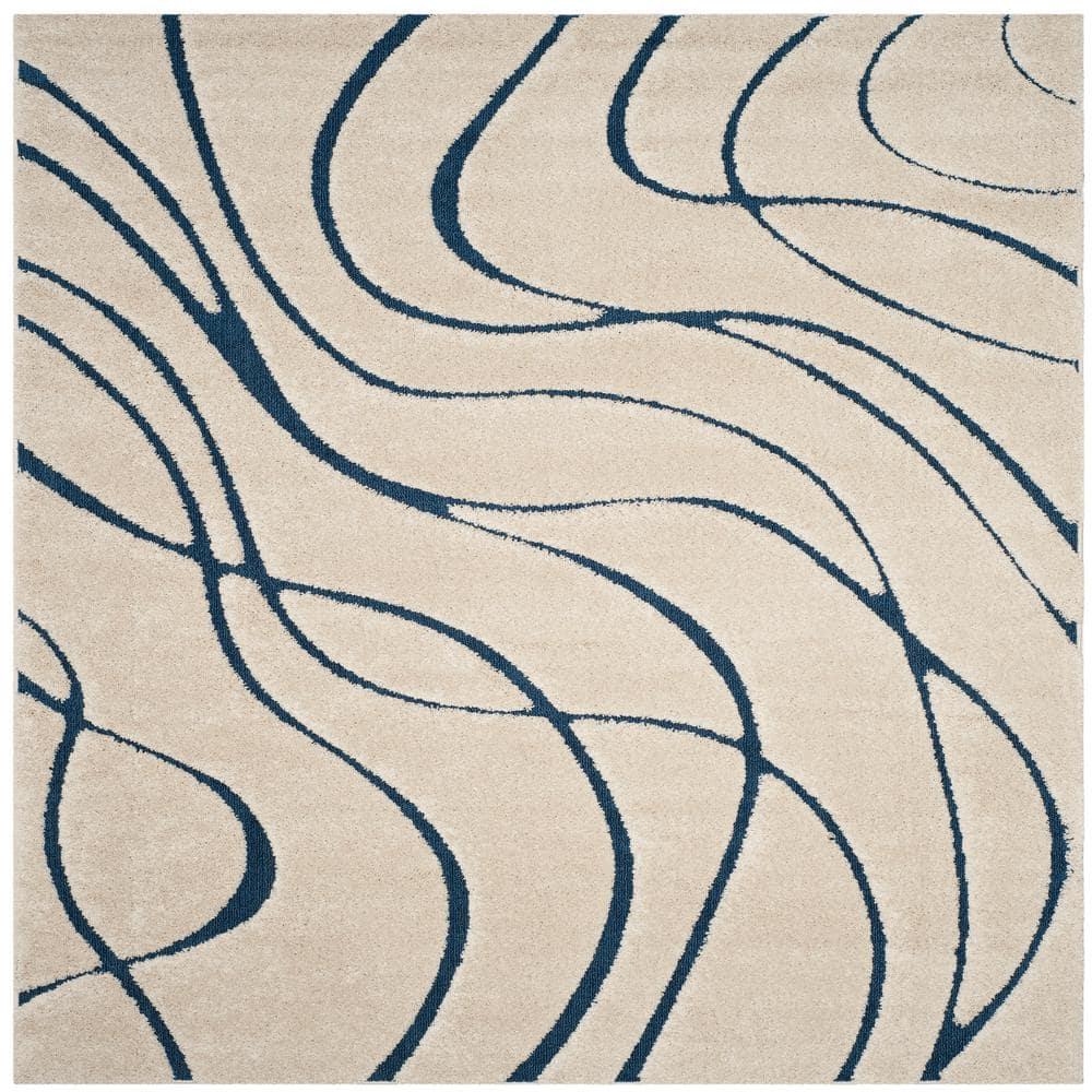Florida Shag SG471 Power Loomed Indoor Area Rug - Cream/Blue - 9'x9' Square - Safavieh