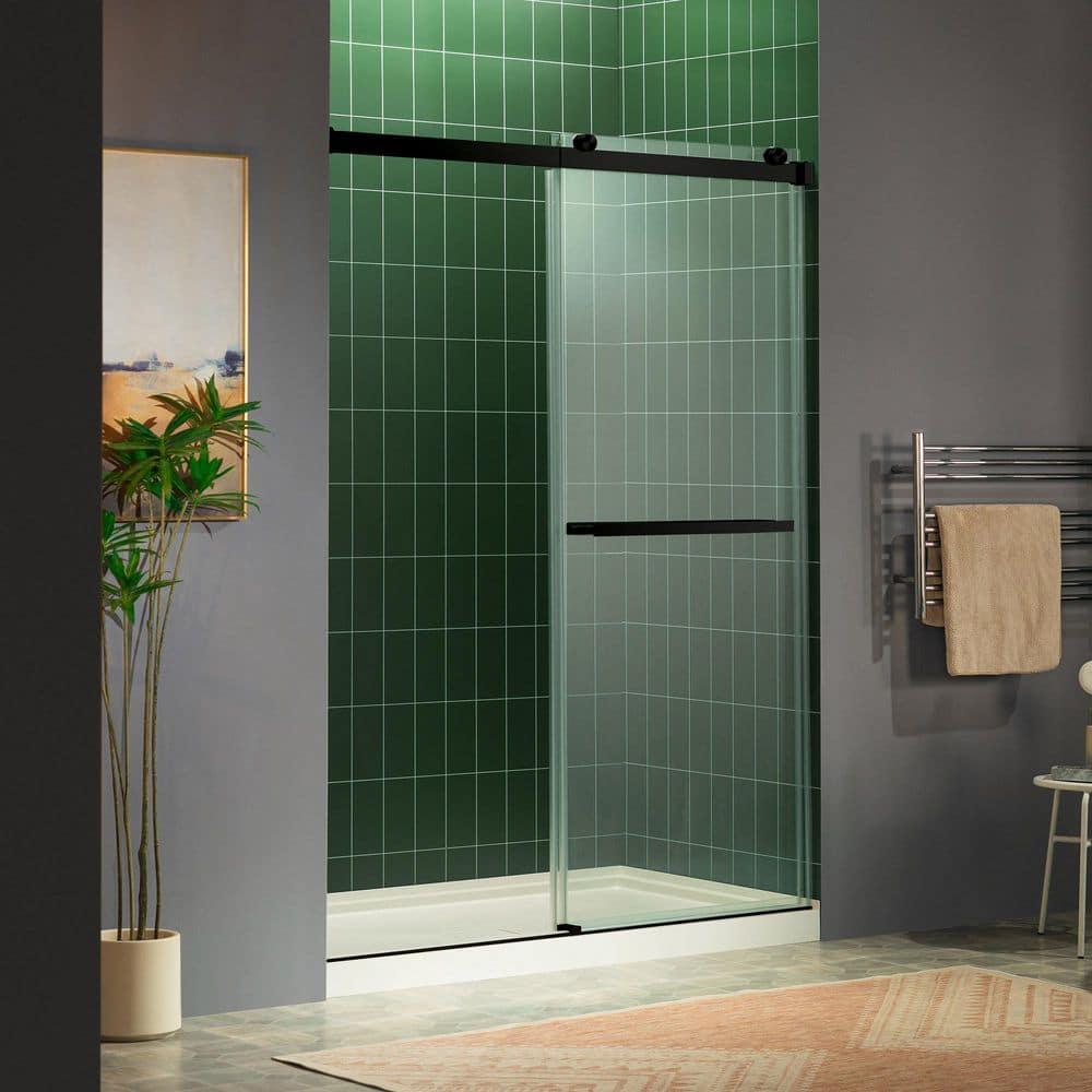 WoodBridge 44-48" W x 80" H Double Sliding Semi- Frameless Shower Door with 5/16"(8mm) Clear Tempered Glass SURFK-4880--BN