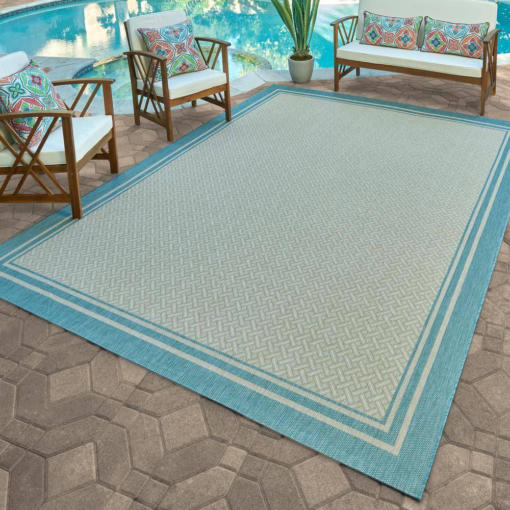 Gertmenian Paseo Soroa Blue/Beige Border Indoor/Outdoor Flatweave Area Rug