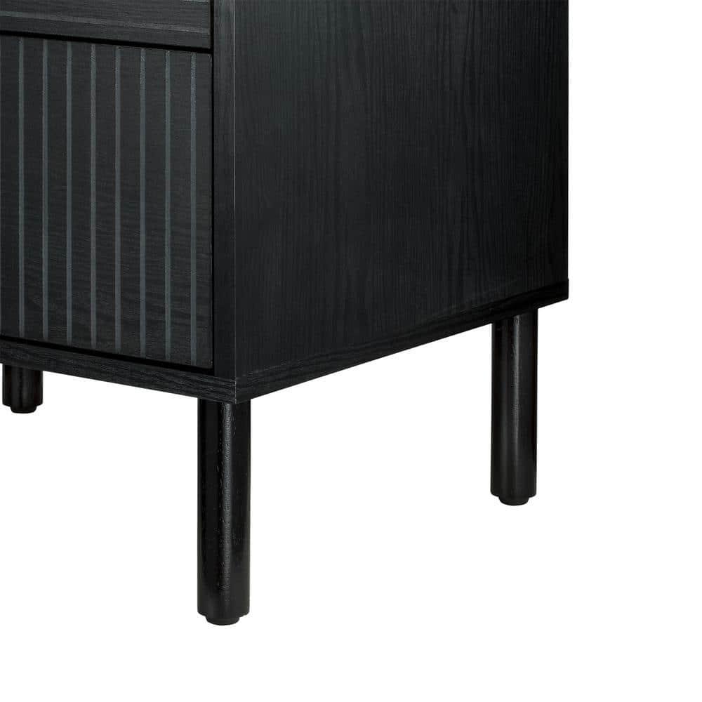 Sango Sango Merk 2-Drawer Solid Wood Nightstand, Drawers With Horizontal & Vertical Grooves