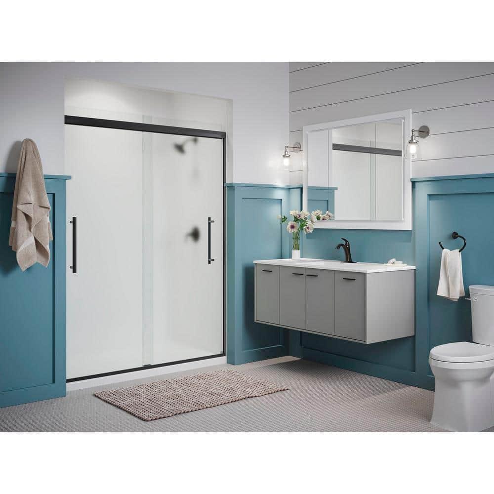 Pleat Frameless Sliding Shower Door, 79-1/16 In. H X 54-5/8 - 59-5/8 In. W, With 5/16 In. Thick Frosted Glass