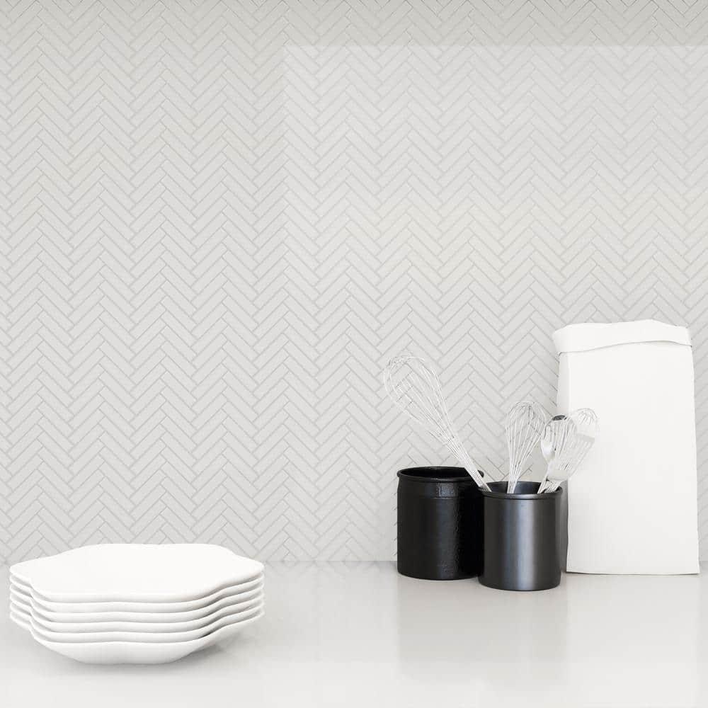 Monogram Herringbone 11.14 in. x 11.14 in. Glossy Porcelain Mosaic Floor And Wall Tile (0.86 Sq. Ft. / Each)