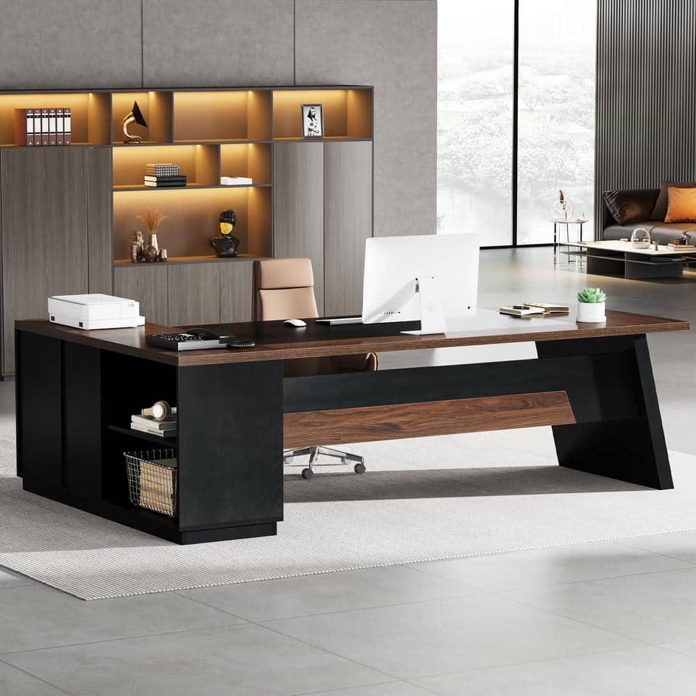 Tribesigns Modern 78" L-Shaped Executive Desk with Drawers and Lateral File Cabinet, Brown