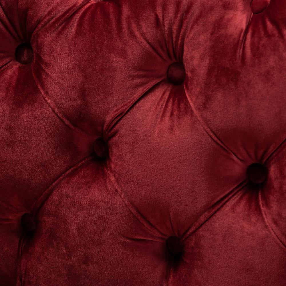 Avara Velvet Button Tufted Bench Ottoman Red - Baxton Studio: Gold Legs, Plywood Frame, Luxurious Bedroom Furniture