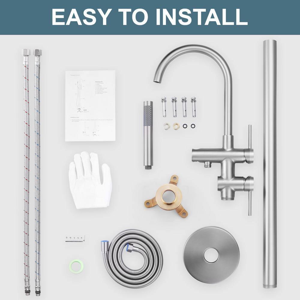 Double Handle Floor Mounted Freestanding Tub Filler With Handshower
