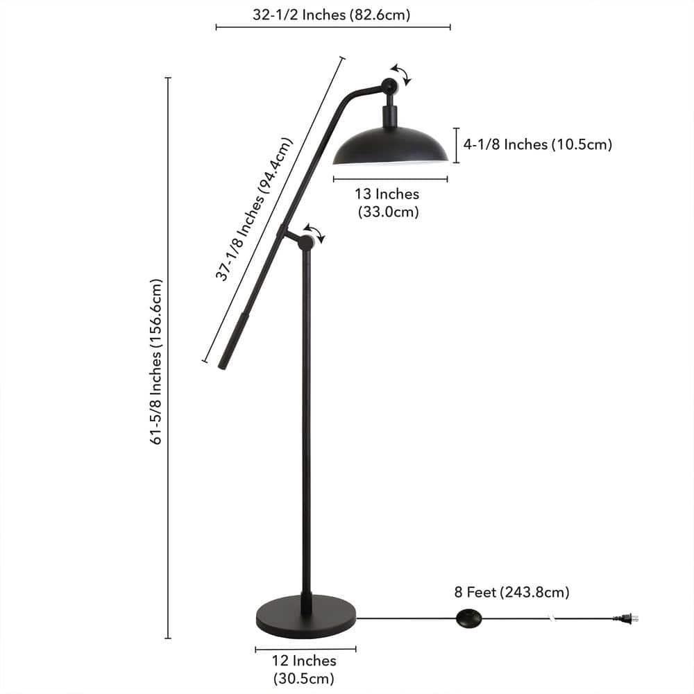Evelyn&Zoe Devon Boom Arm Floor Lamp with Metal Shade, Blackened Bronze/Blackened Bronze