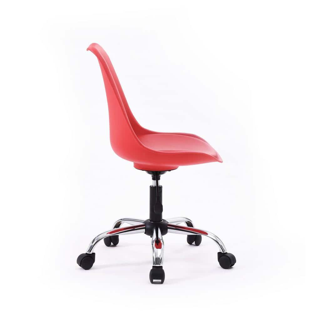 Hodedah Armless Faux Leather Office Chair with Seat Cushion in Red