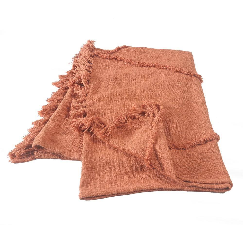 Evette Rios Sierra Handmade Woven Solid Color Fringed 100% Cotton Throw Blanket