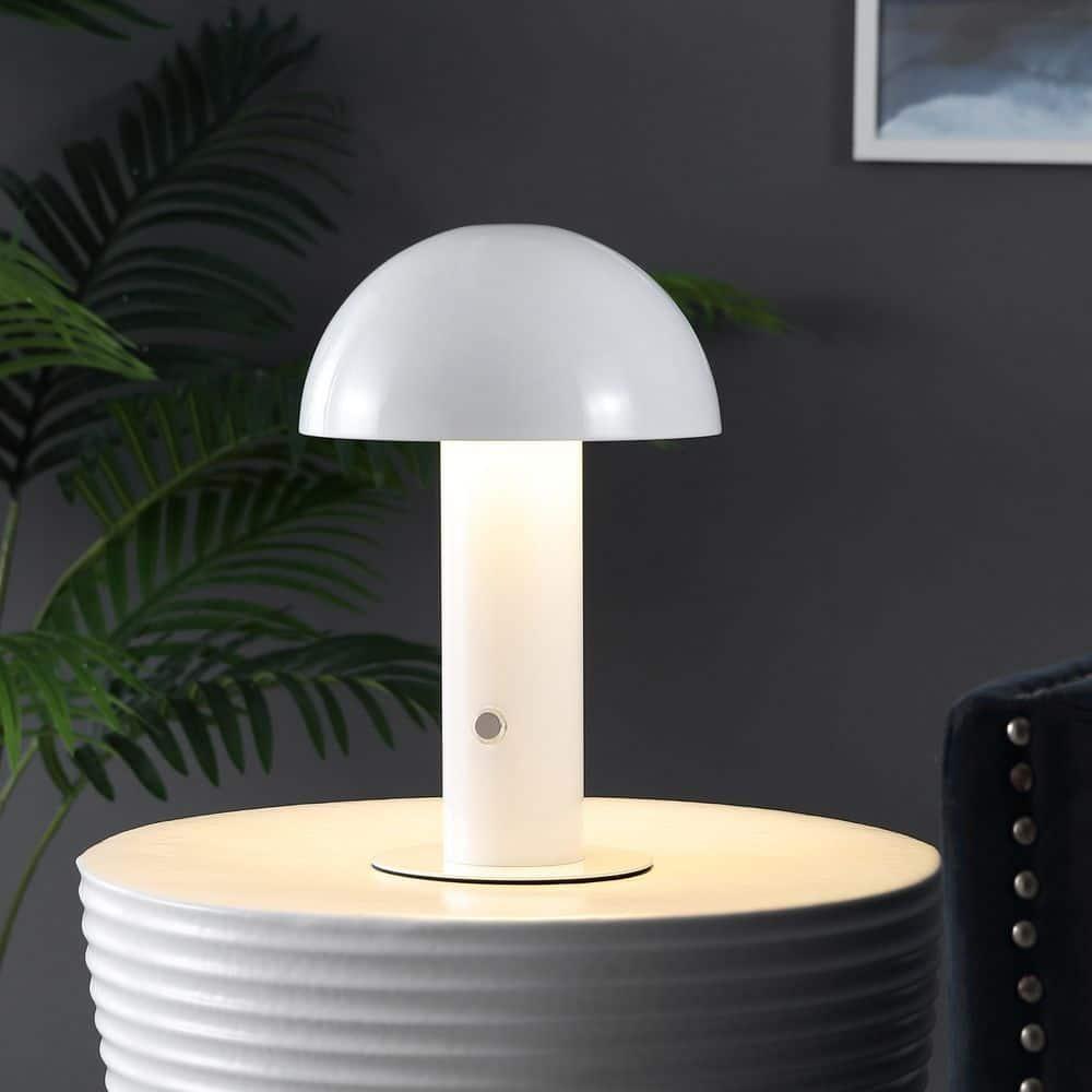 JONATHAN Y JYL7115B Boletus 10.75" Contemporary Bohemian Rechargeable/Cordless Iron Integrated Portable LED Mushroom Table Lamp, Modern, Coastal for living room, dinning room, bedroom, White
