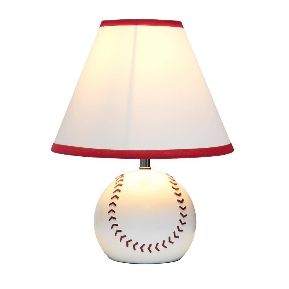 Grovelane SportsLite 11.5" Tall Athletic Sports Baseball Base Ceramic Bedside Table Desk Lamp with White Empire Fabric Shade with Red Trim