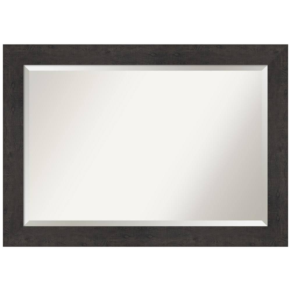 Amanti Art Beveled Bathroom Wall Mirror - Rustic Plank Espresso Frame Outer Size: 41 x 29 in