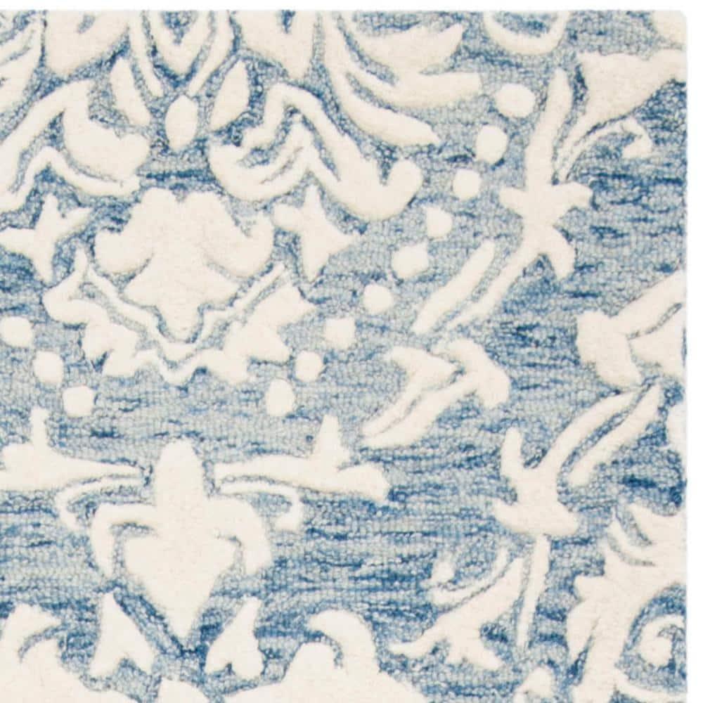 Elegant Blue Floral Hand-Tufted Wool Runner Rug 2'3" x 8'