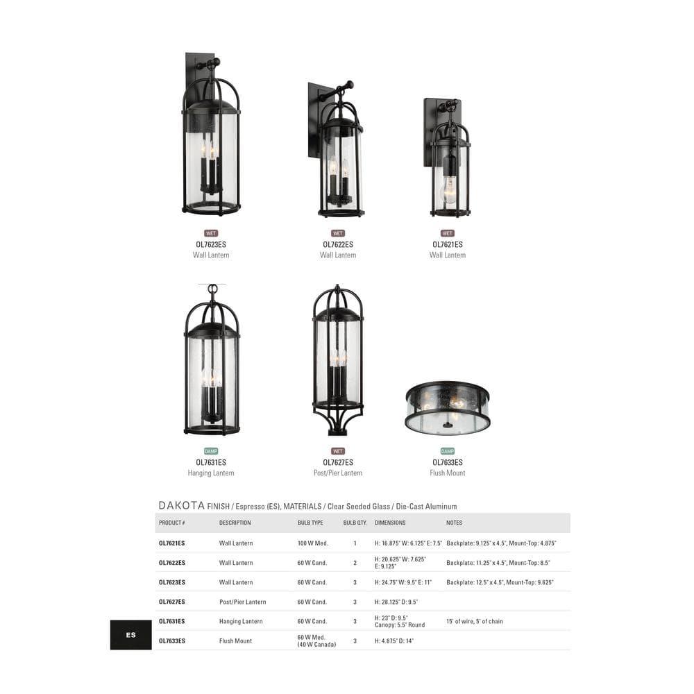 Generation Lighting Dakota 14" Espresso 3-Light Outdoor Ceiling Light