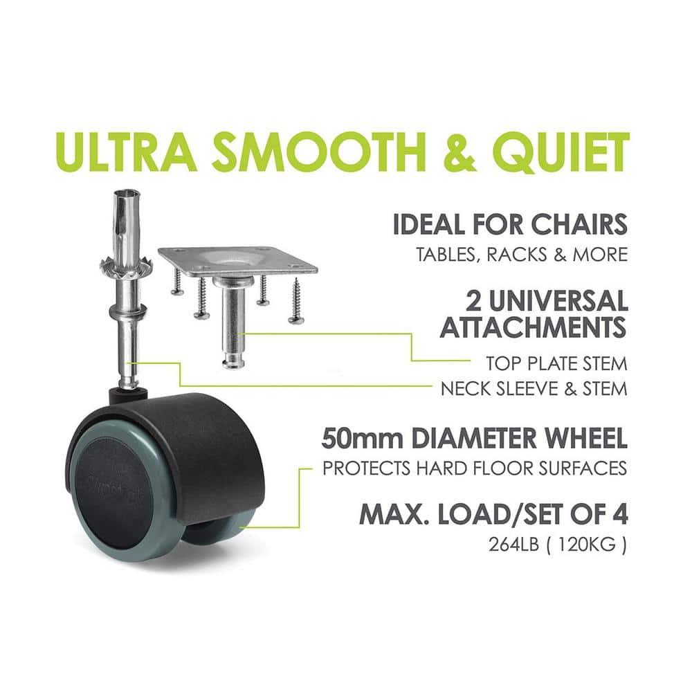 Slipstick 2-Inch Black and Gray Rubber Swivel Caster Wheels Set