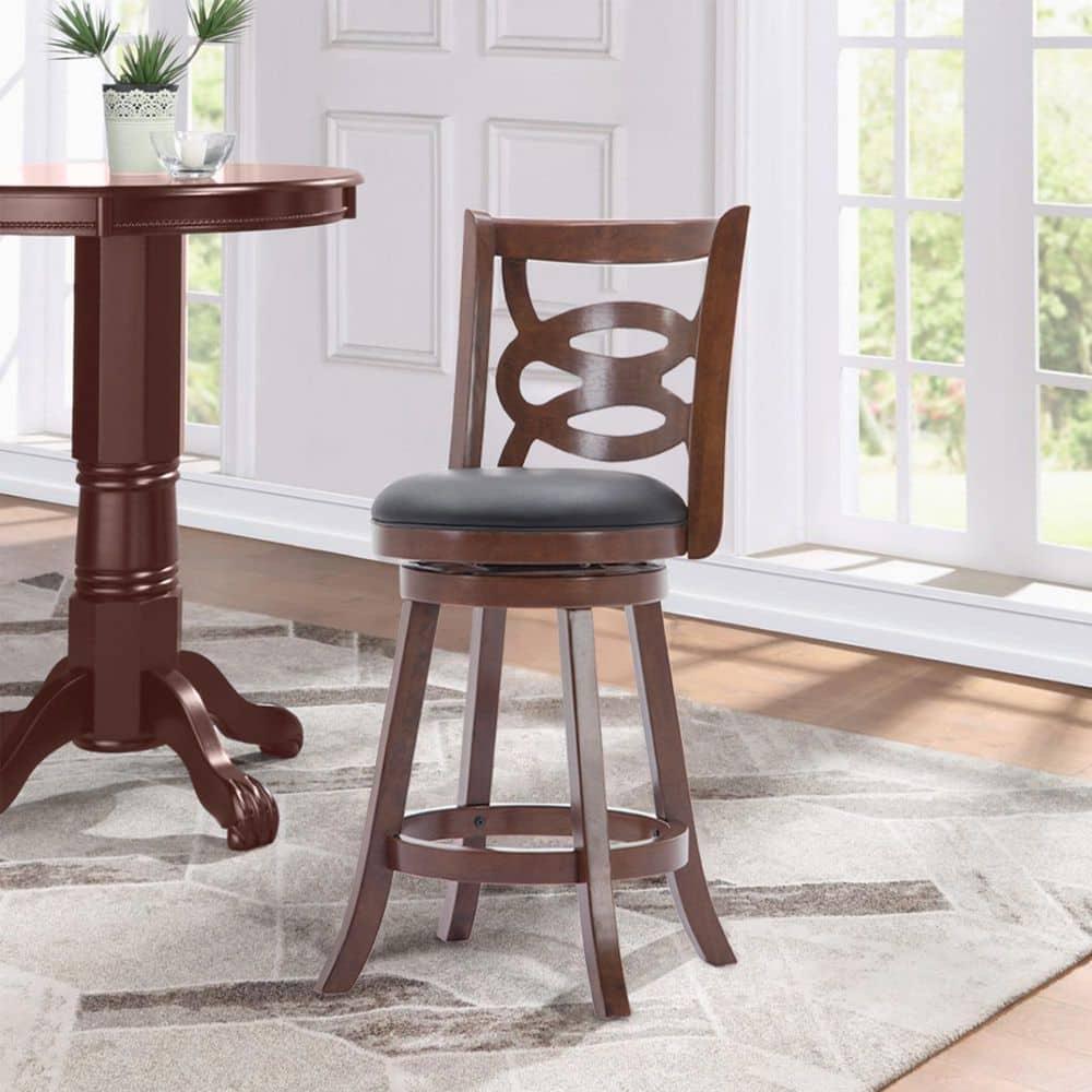 Boraam Siena 29in. High Back Swivel Wood Kitchen Bar Stool - Cherry Finish