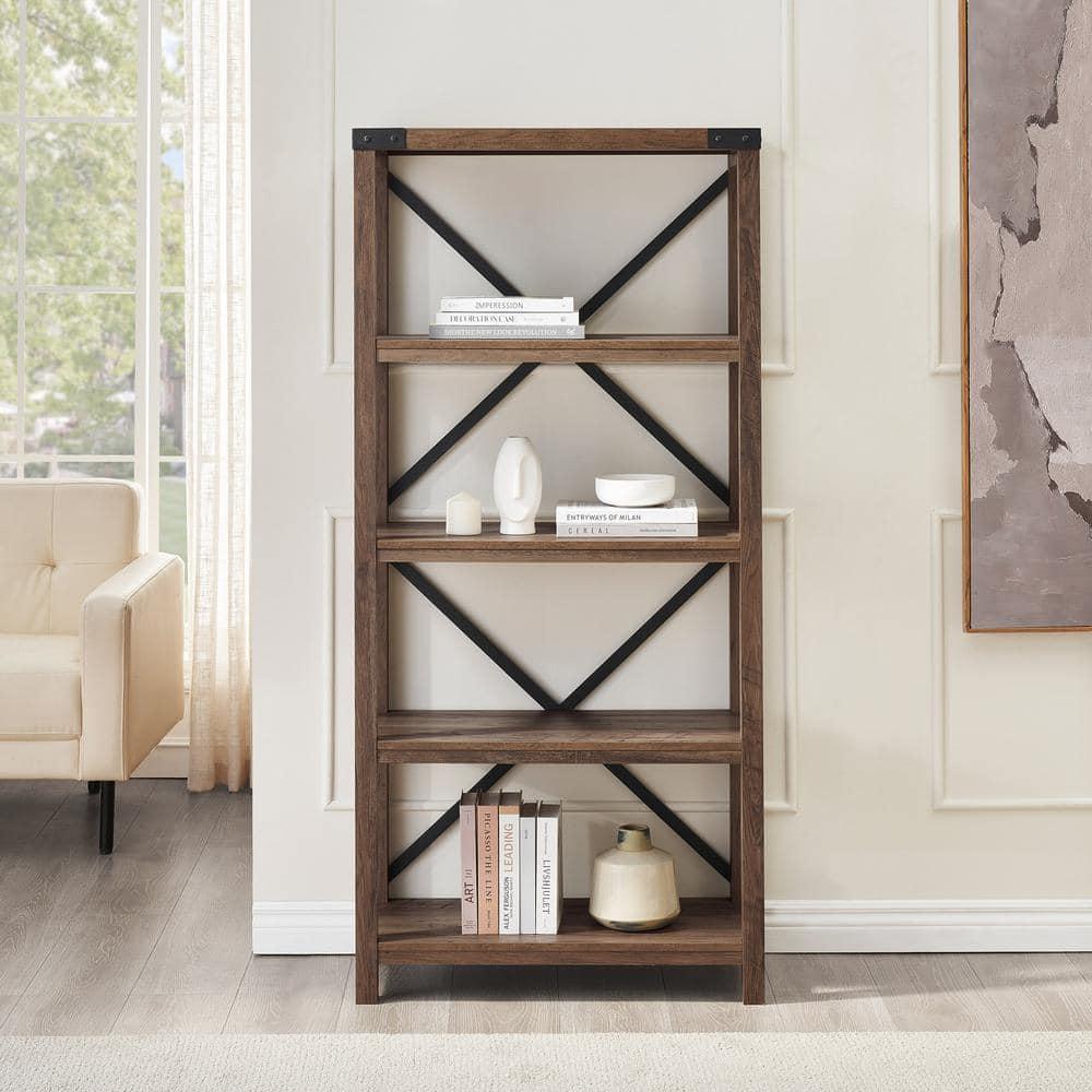 Walker Edison Rustic Industrial 4-Shelf Bookshelf, Reclaimed Barnwood