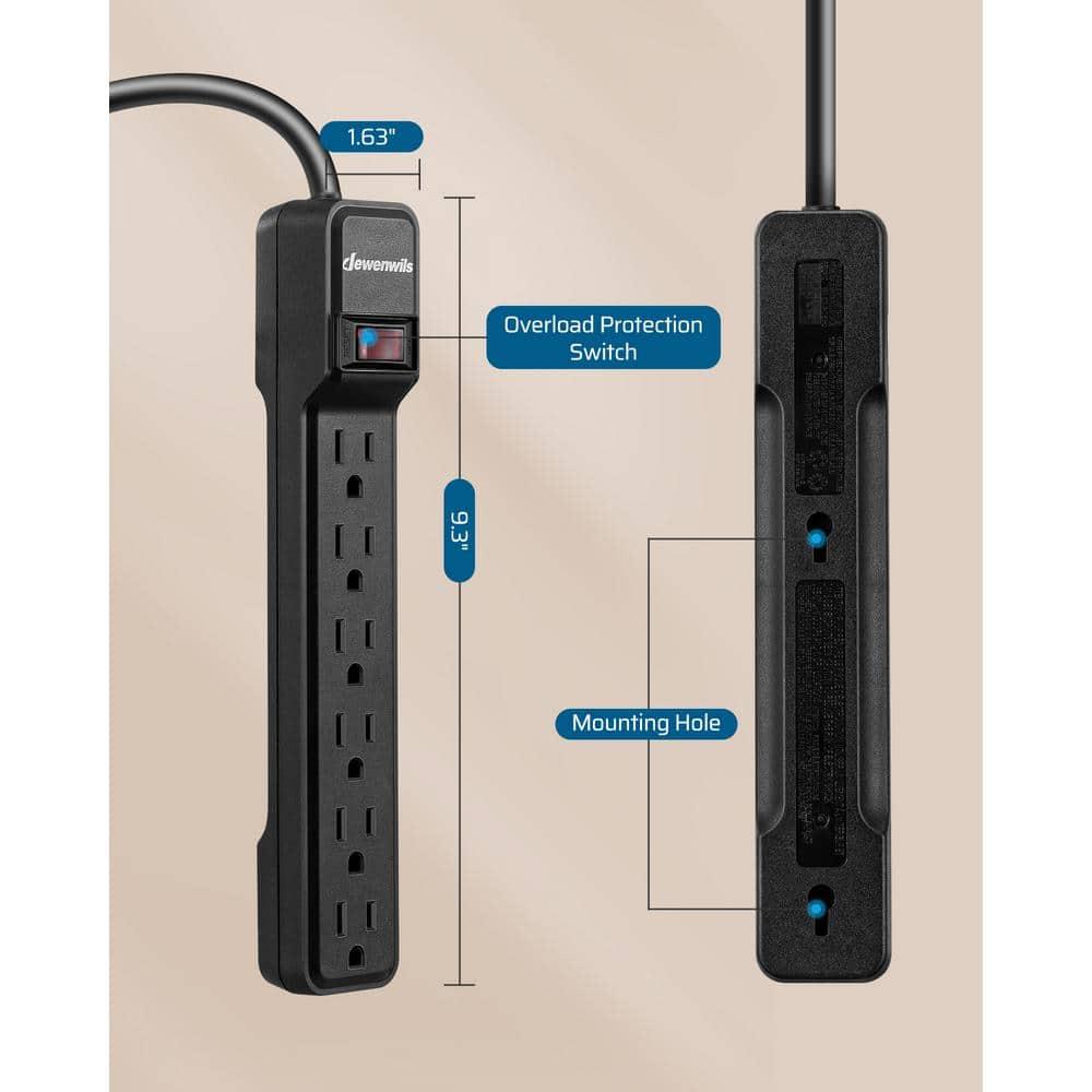 DEWENWILS 6-Outlet Power Strip Surge Protector with 10 Foot Long Extension Cord, Low Profile Flat Plug, 15 Amp Circuit Breaker, 500 Joules, Wall Mount, UL Listed, Black
