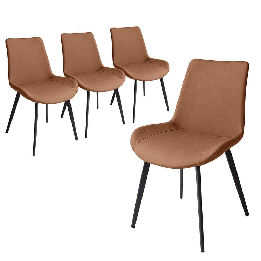 Chairs Set of 4, Modern Kitchen Dining Room Chairs, Upholstered Dining Accent Side Chairs in Faux Leather Cushion Seat and Sturdy Metal Legs (Set of 4 Brown Chairs)